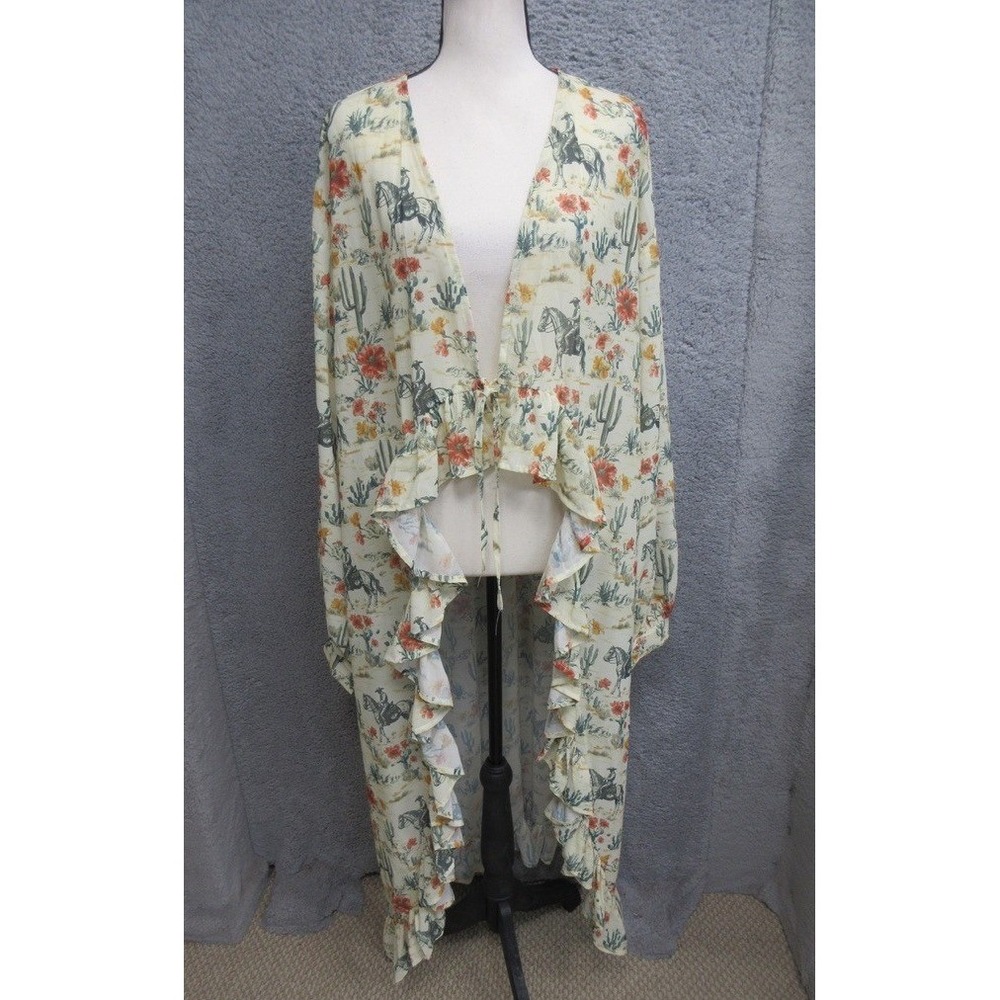 Turquoise Haven Western Duster Kimono Women L Open Front Southwestern Chic Sheer